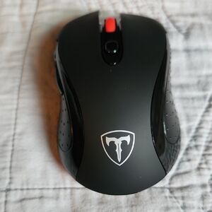 Black Gaming Mouse with Red Scroll Wheel